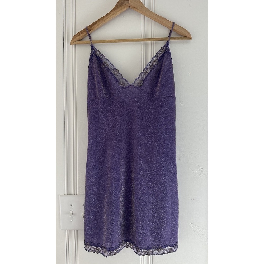 Victoria's Secret Purple Shimmer Lace Slip Dress Lingerie Vintage Y2K M